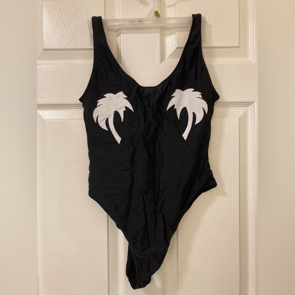 Black Double Palm Tree One Piece Swimsuit size Large